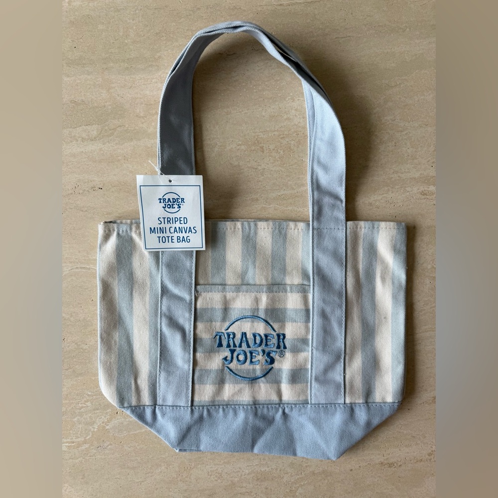 Limited Edition! Trader Joe's Blue Stripes Canvas Mini Tote Bag Summer 2026 NWT!